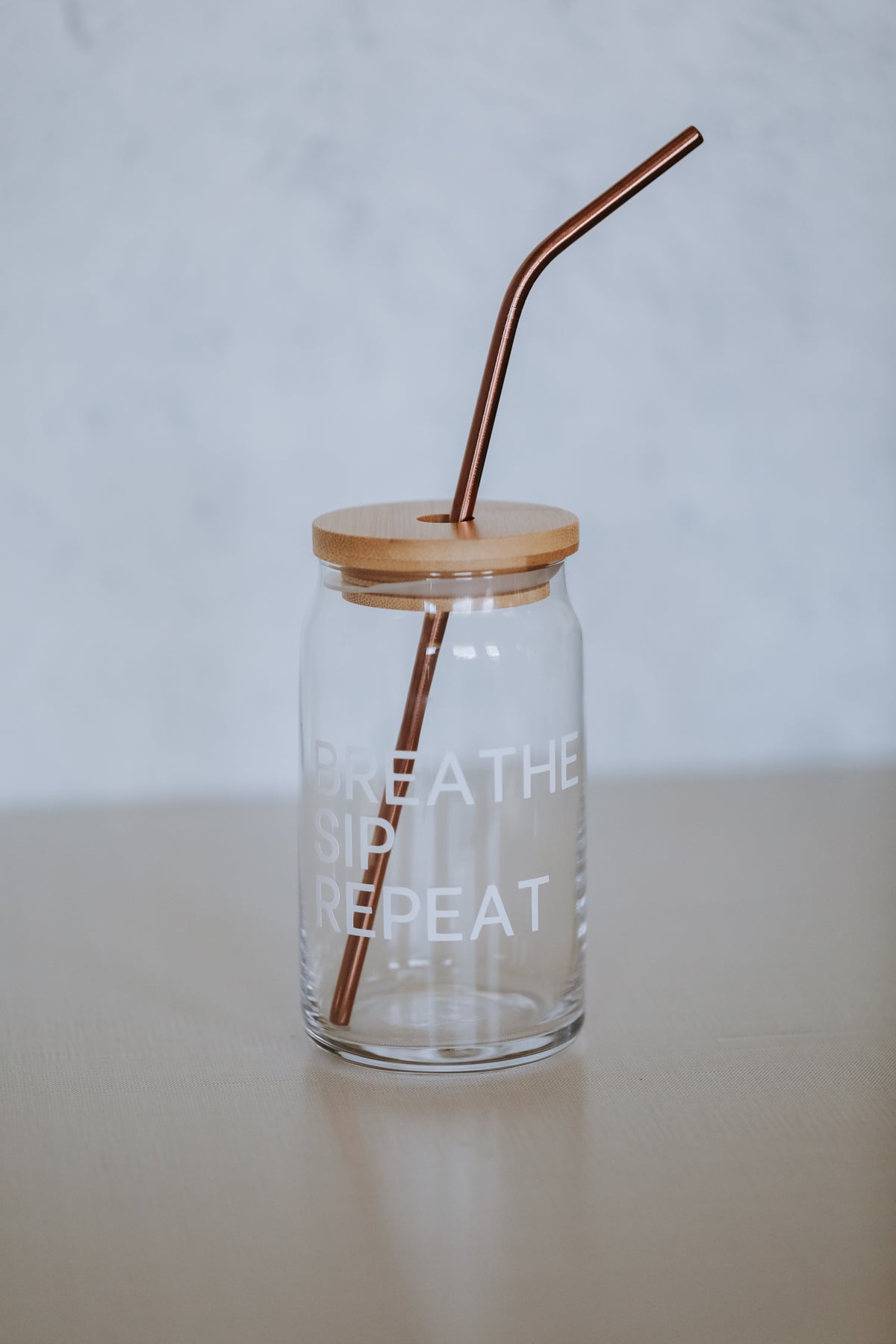 Breathe Sip Repeat Glass Cup with Lid & Straw